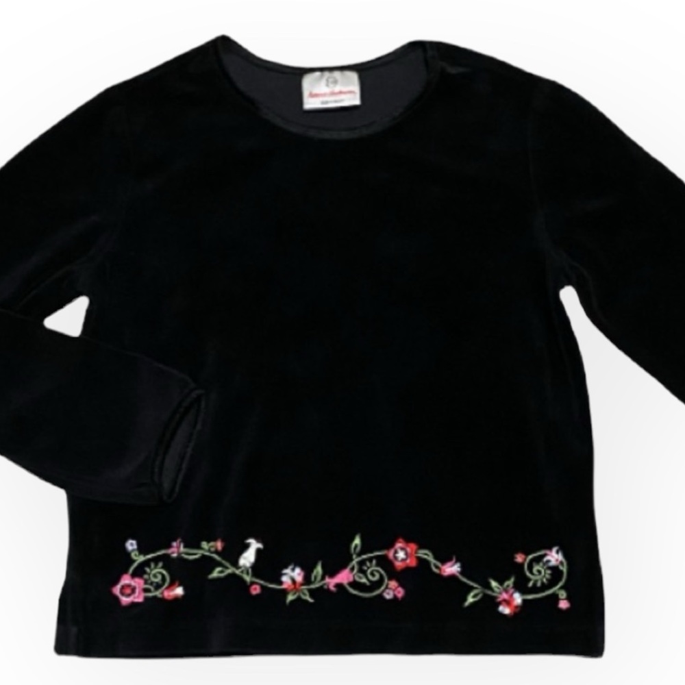 Hanna Andersson Black Velvet Floral Embroidered Sweater size 120 - 6 to 7 years